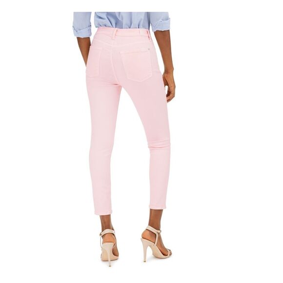 NWT 7 FOR ALL MANKIND Womens Pink Pocketed Zippered Ankle Skinny Jeans 32 - Picture 2 of 3